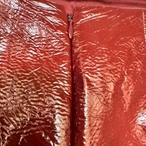 Glossy Patent Leather Burgundy Textured Skirt